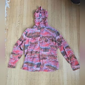 Smash Hawiian Print Button Up Lightweight Hoodie Shirt SIze M EUC